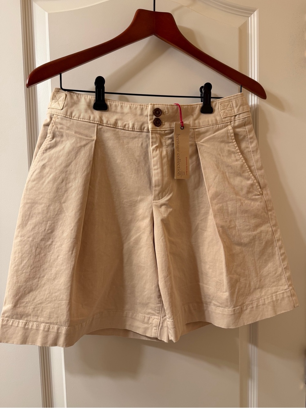 Banana Republic High-Rise Pleated Beige Bermuda Shorts